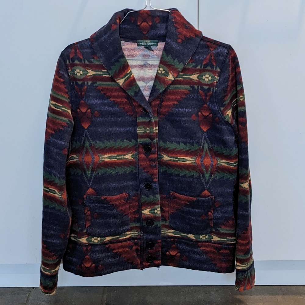 Lauren Ralph Lauren Vintage Aztec Western Button Up Coat Blazer Jacket Size M